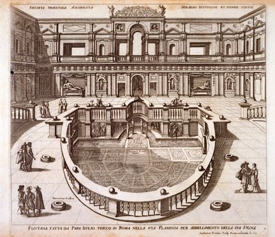 The fountain courtyard with marble paving and balustrading built for Pope Julius III at his palace near the Via Flaminia, Rome by Italian School